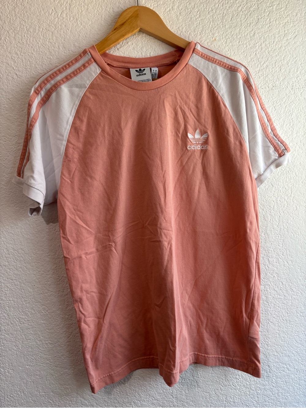 adidas Mens Coral Pink Raglan Sleeve Trefoil Tee Large